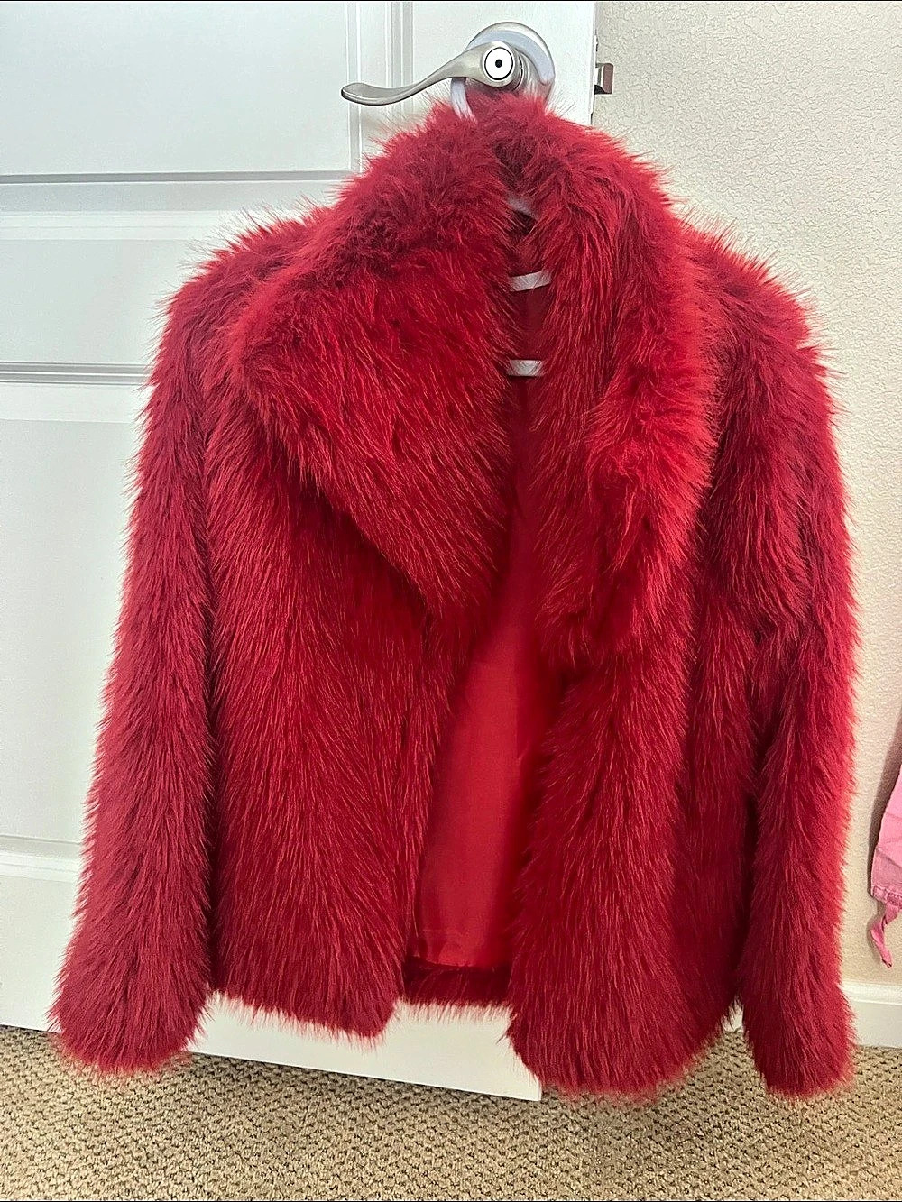 Red Faux Fur Teddy Jacket Like New-Small